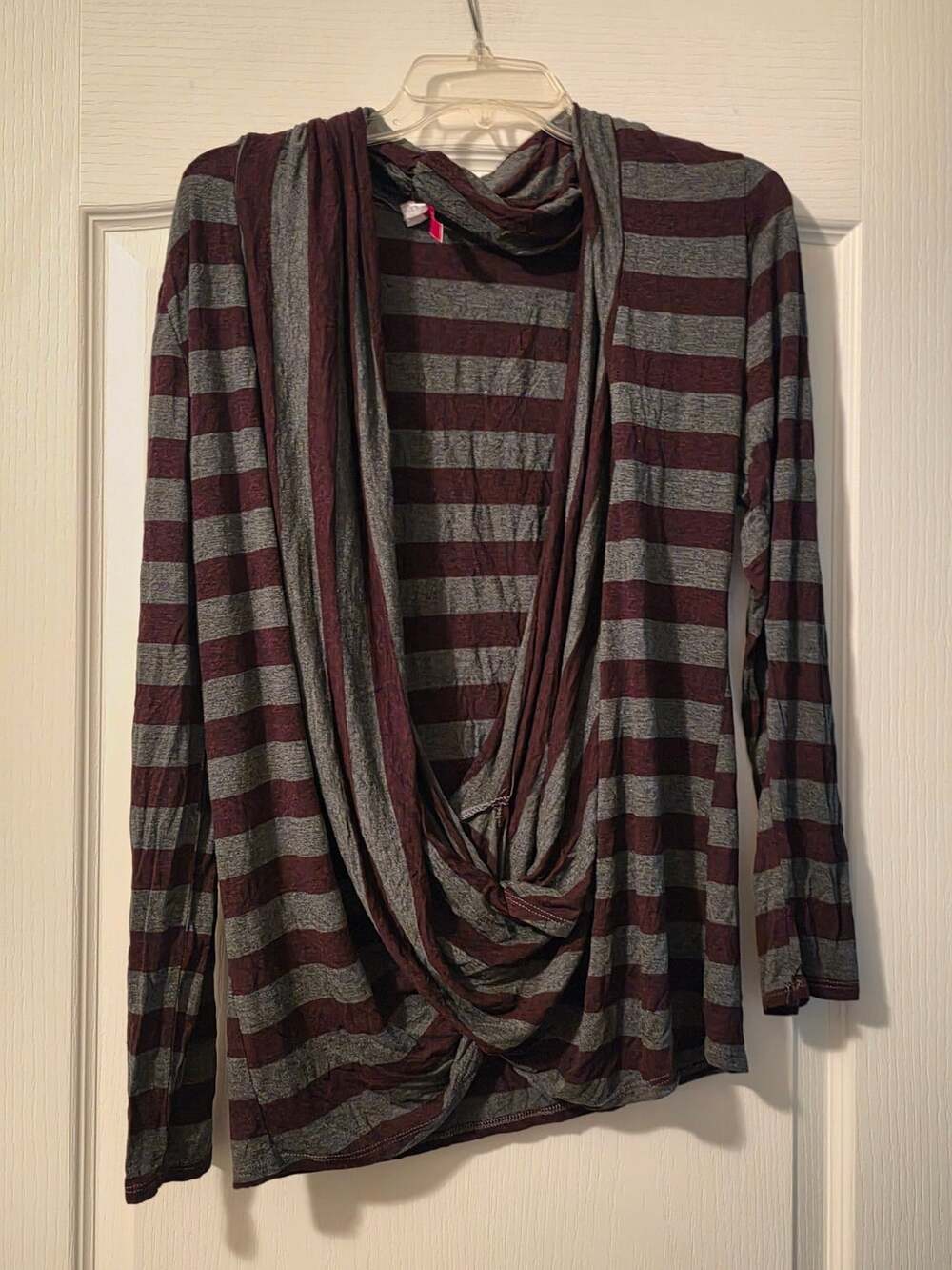 J Mode Long Sleeve Striped Cowl Neck Top Size 3XL Gray Burgundy